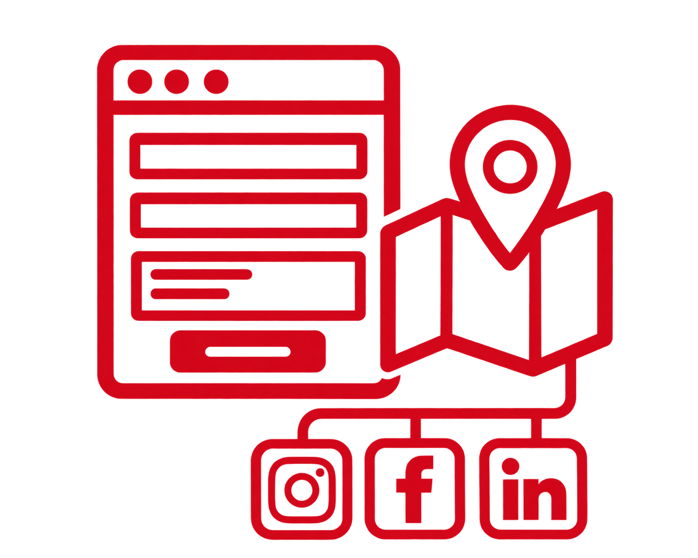 Icono de formularios, mapas y redes sociales